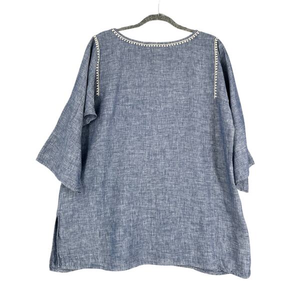 Eddie Bauer Blue 3/4 Sleeve Embroidery Trim Buttoned Placket Tunic‎ Size XL - Picture 2 of 6
